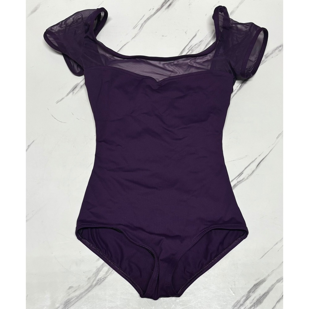 Capezio Leotard Kids XS Purple Dance Mesh Flutter‎ Sleeve Sweetheart Dance